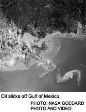 Oil slicks off Gulf of Mexico.