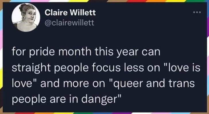 Screenshot of a Pride month related tweet